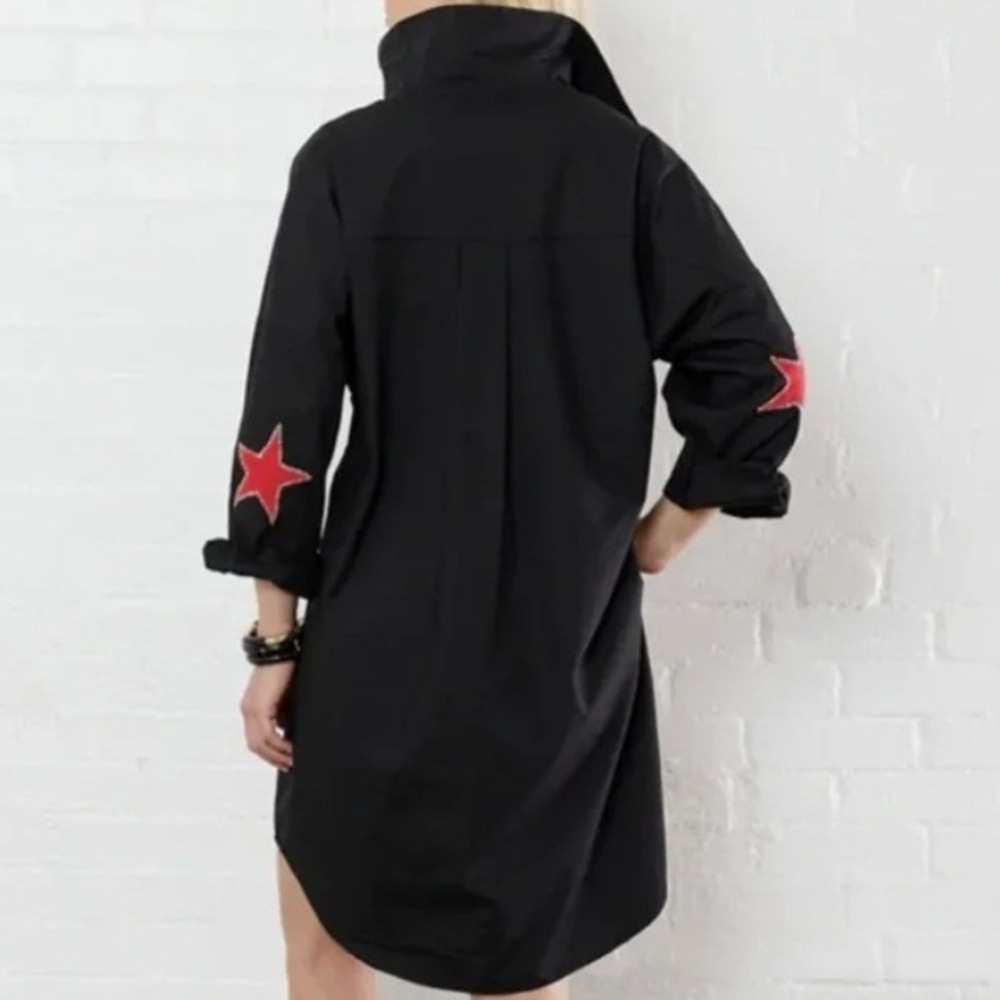 Caryn Lawn Navy Blue Preppy Star Shirt Dress Cotton Poplin Popover Preppy OS
